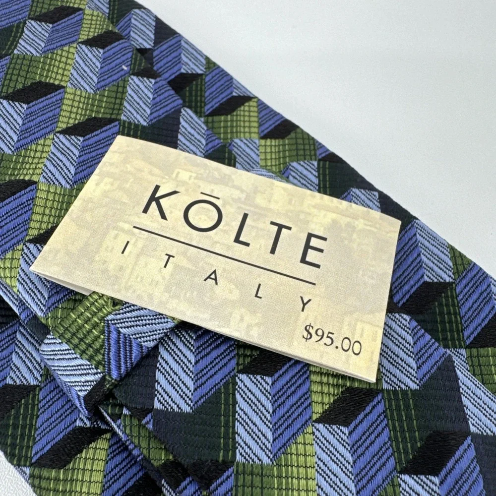 Kolte Italy VTG Necktie New Mens 100% Silk Ties Blue Green Modern Design 58